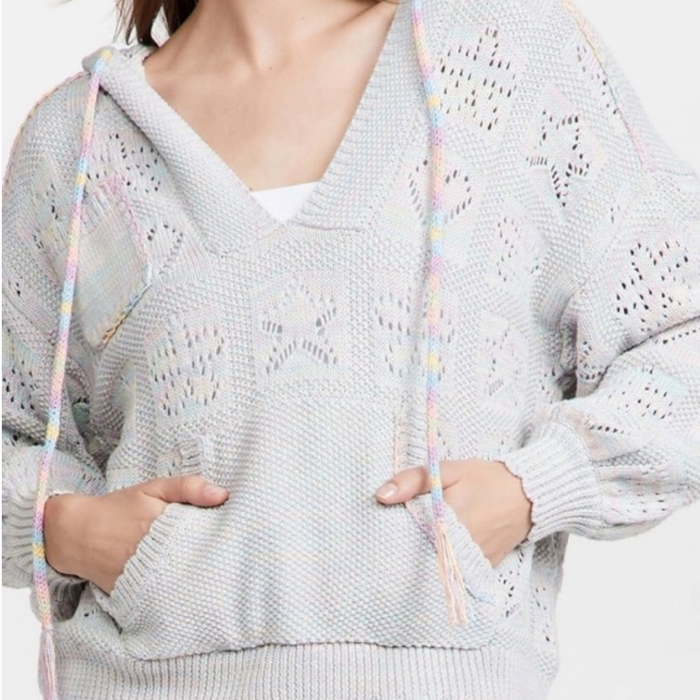Loveshackfancy Meara White hoodie V neck sweater knit hearts XS